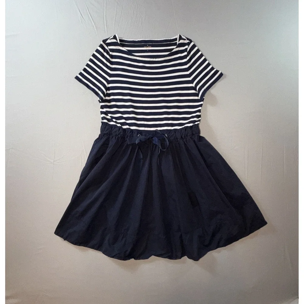Kate Spade Broome Street Stripe Knit Mixed Media Dress Size XL Navy & White